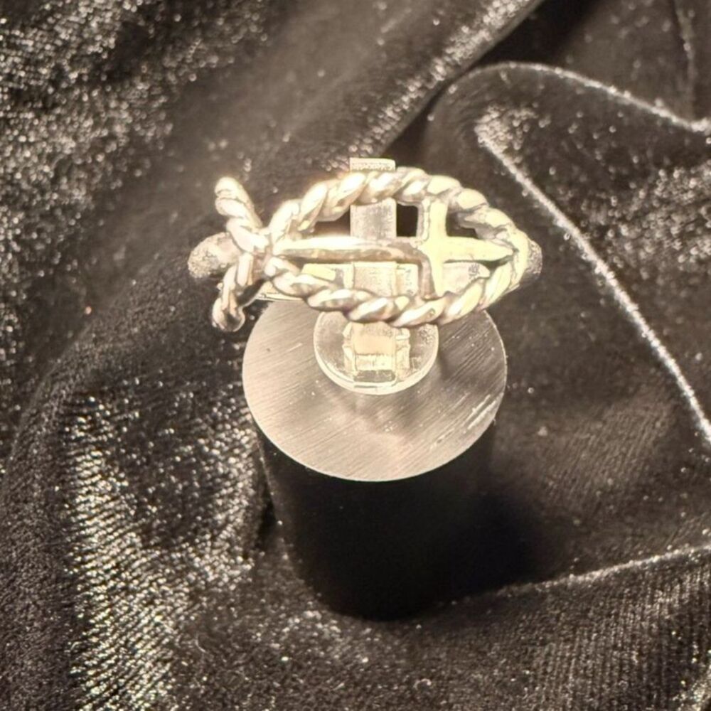 Retired James Avery Sterling Silver Twisted Rope Ichthus and Cross Ring size 6